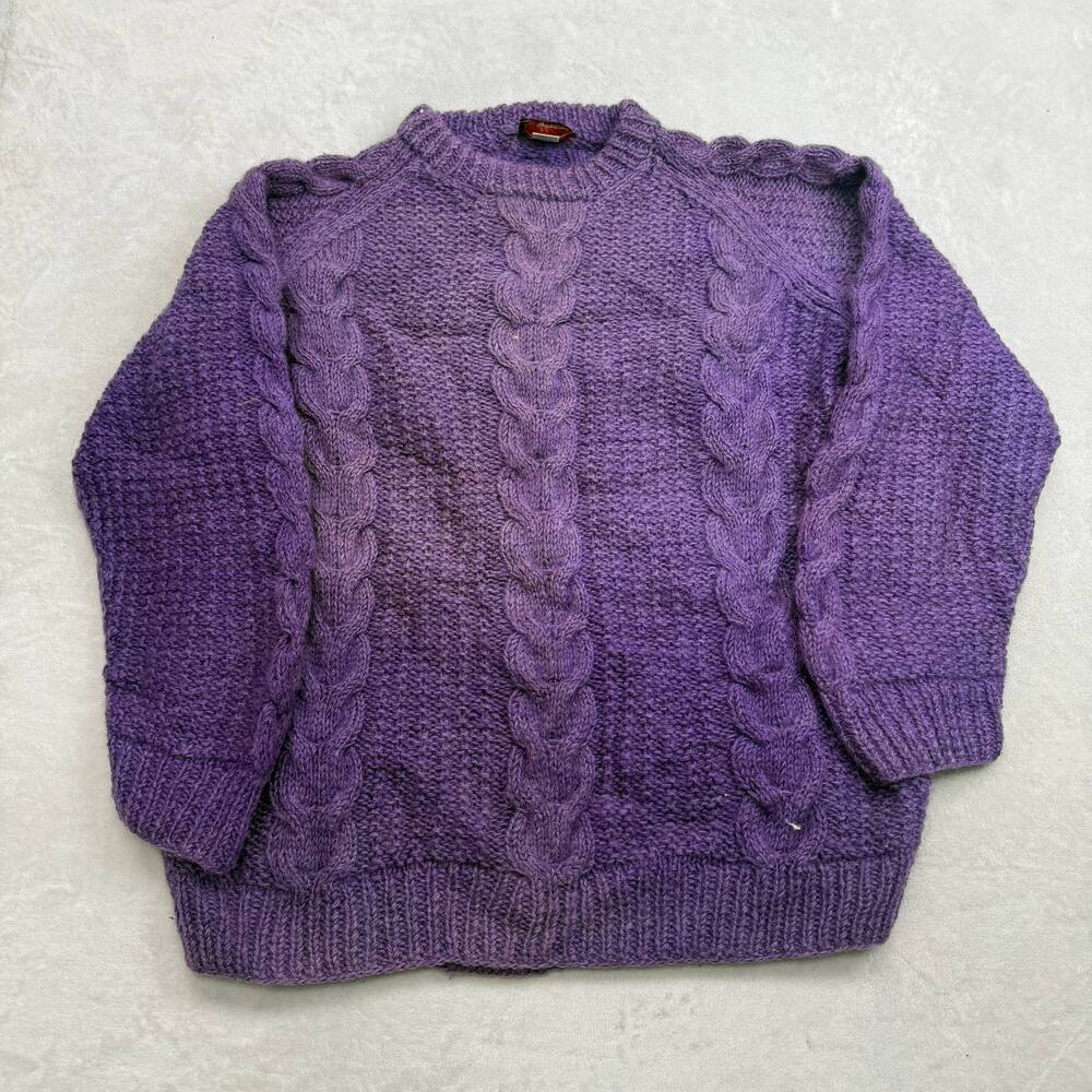 Laymaintee Skiing Club Unisex Sweater Purple Size L Cable Knit Wool Vintage 90s